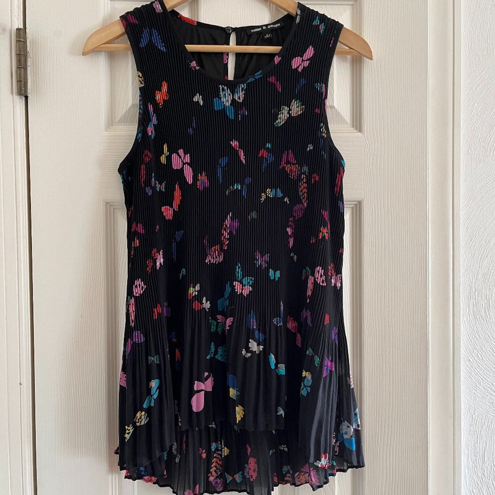Cable & Gauge Butterfly Pleated Tank Top